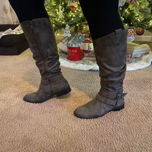 Gray faux leather White Mountain tall shaft boots.